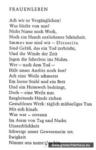 In ihrem Gedicht „Frauenleben“ schien sie prophetisch ihre eigene Geschichte des „Vergessenwerdens“ voraus zu ahnen. Repro: Holger Frerichs.